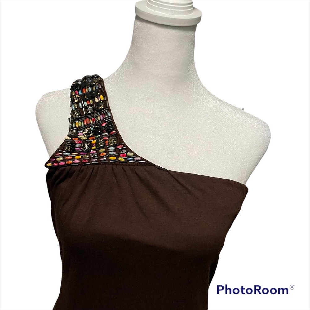 Mandee Brown One Shoulder Dress, Size M,